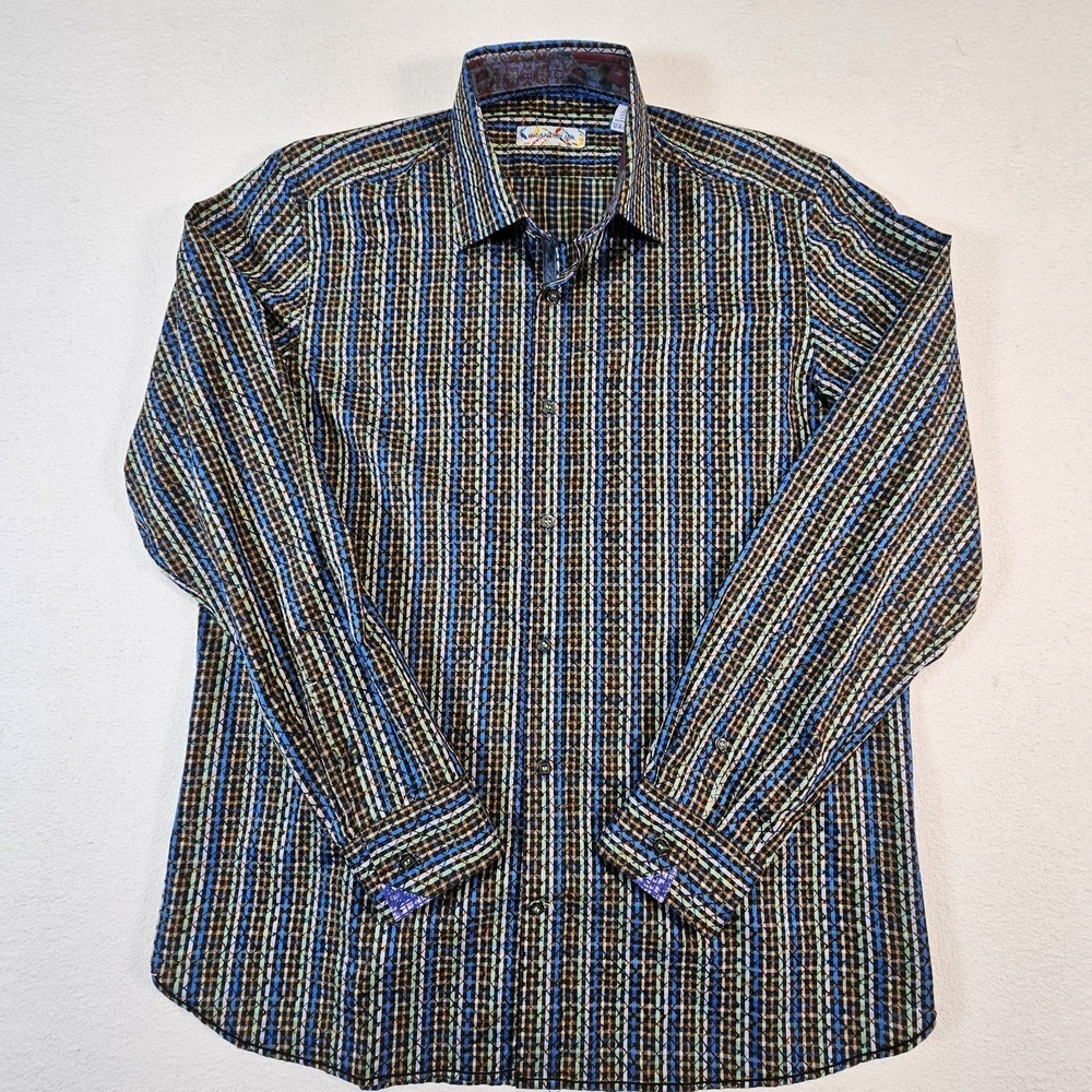 Brandolini Mens Dress Shirt L Large Multicolor Striped‎ Long Sleeve Classic Fit